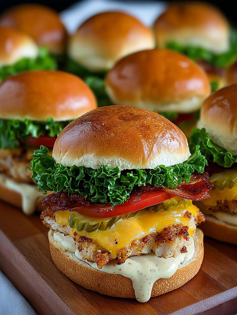 Ein Teller Honig-Senf-Hähnchen Mini-Burger.