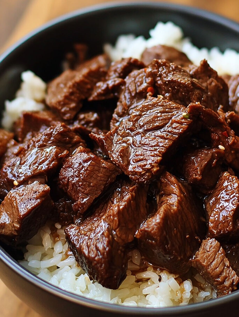Schüssel mit koreanischem Rind aus dem Slow Cooker.