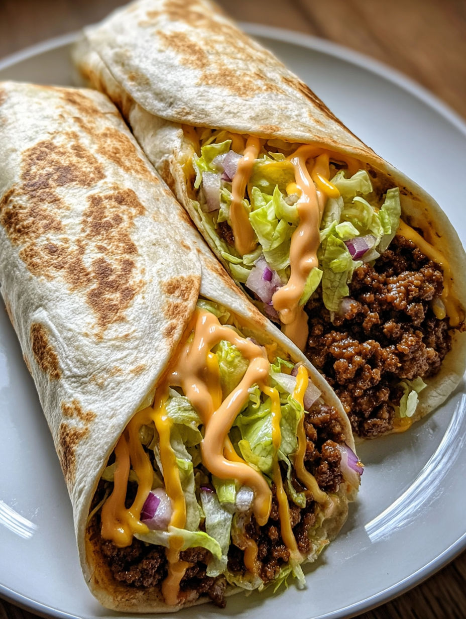 Zwei selbstgemachte Big Mac Wraps mit frischer Sauce