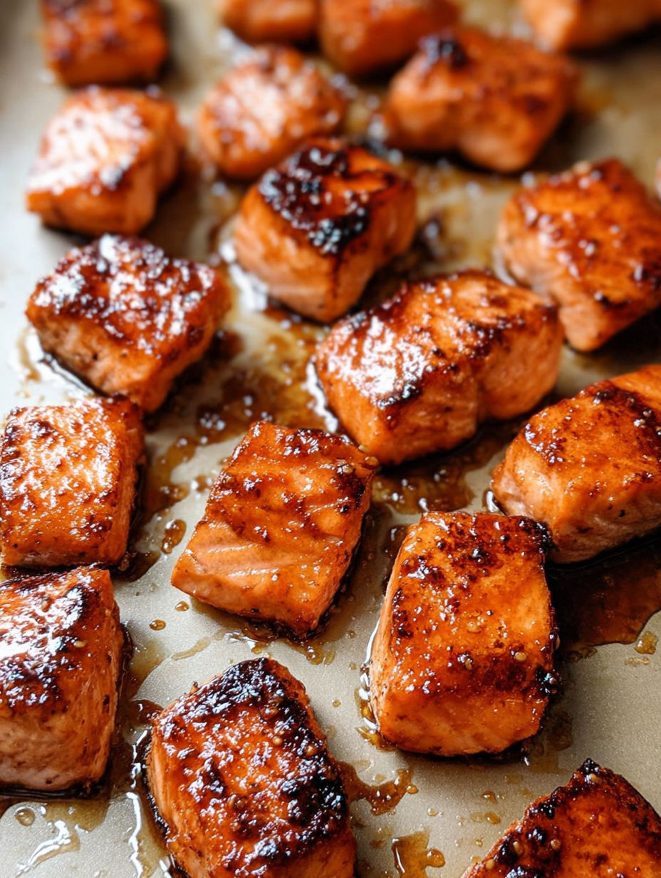 Lachs in einer Pfanne mit Honig-Glasur.