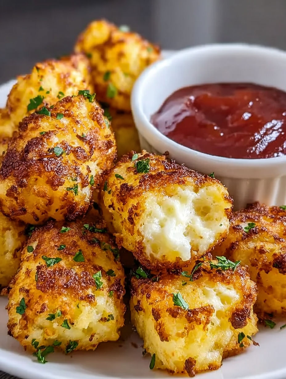 Hüttenkäsebällchen aus zwei Zutaten mit Ketchup.