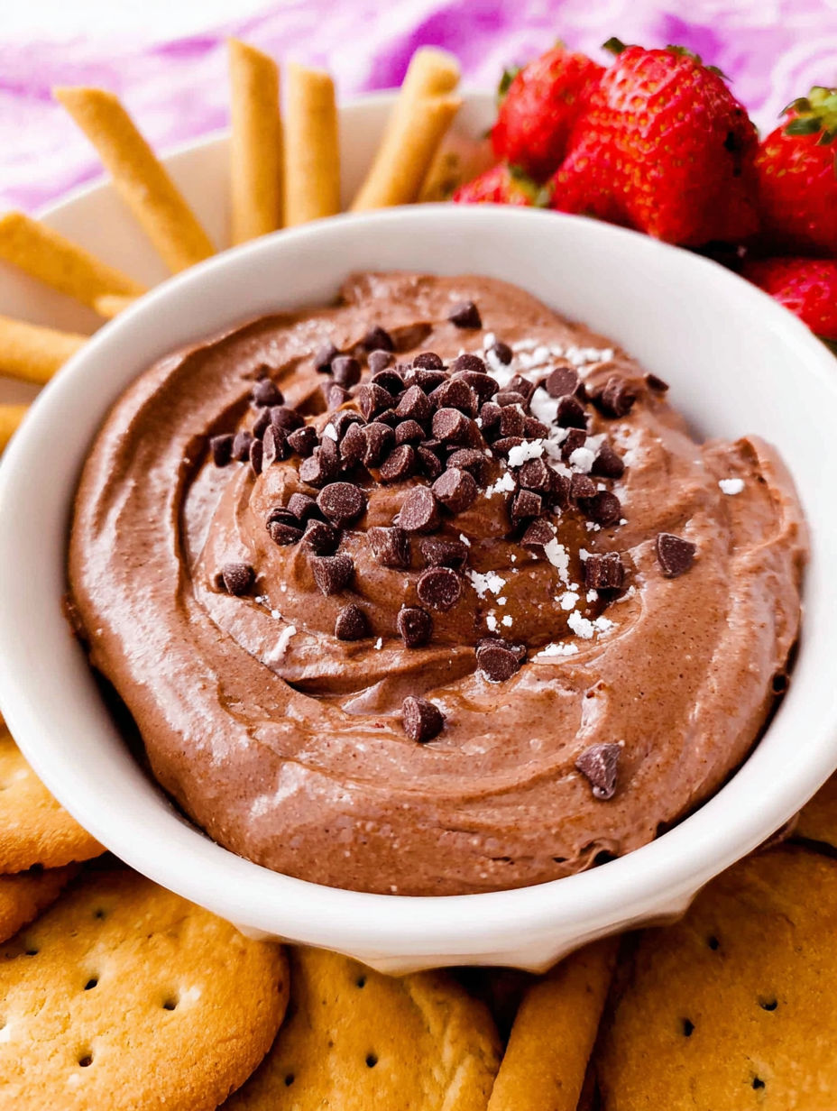 Eine Schale Schokodip mit Schokostückchen oben drauf.