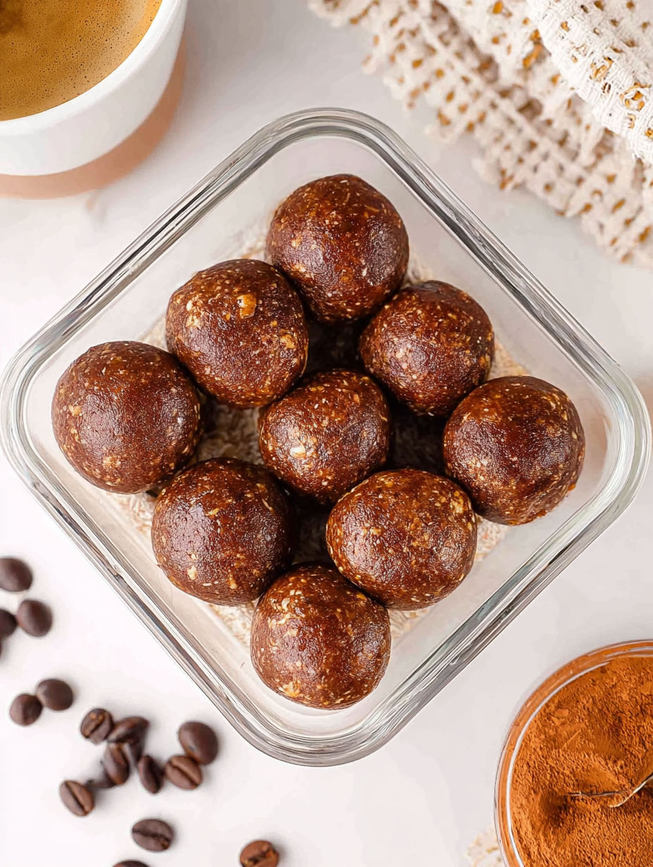 Ein Glasbehälter mit braunen Kugeln gefüllt.