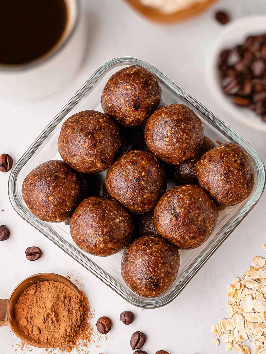 Ein Glasbehälter voll mit Energiebällchen.