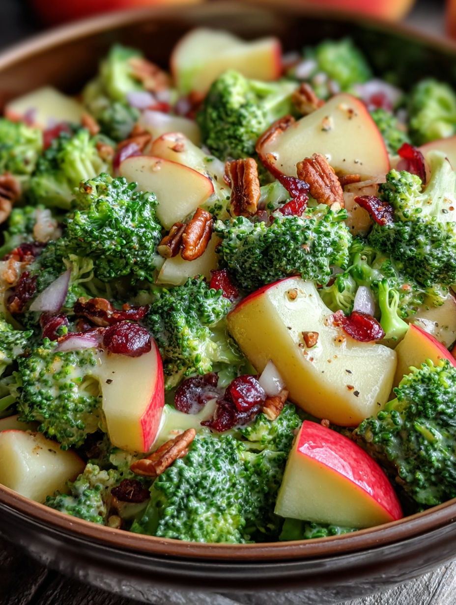 Eine Schüssel mit Honigäpfeln und Brokkoli.