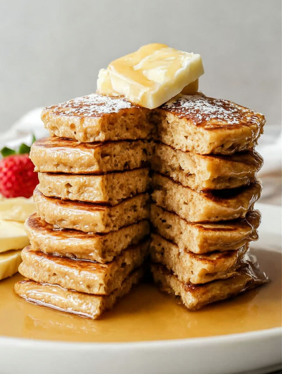 Ein Stapel Pfannkuchen mit Butter obendrauf.
