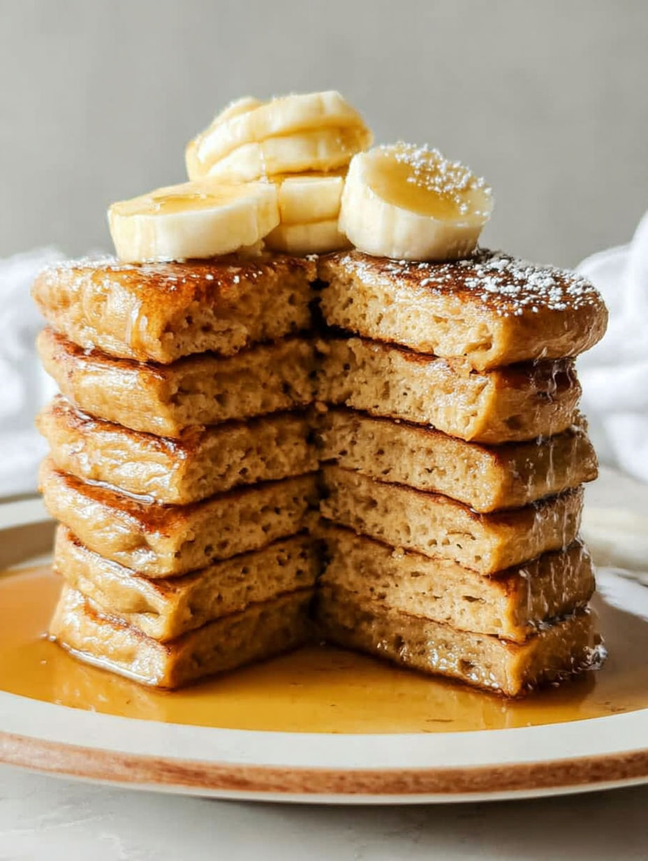 Ein Stapel Bananenpfannkuchen mit Sirup.