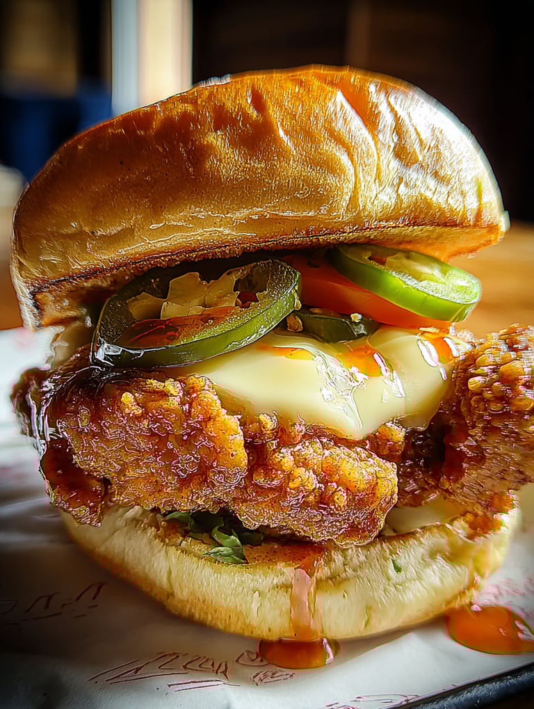 Ein knuspriges Hähnchensandwich mit Jalapeno-Honig.