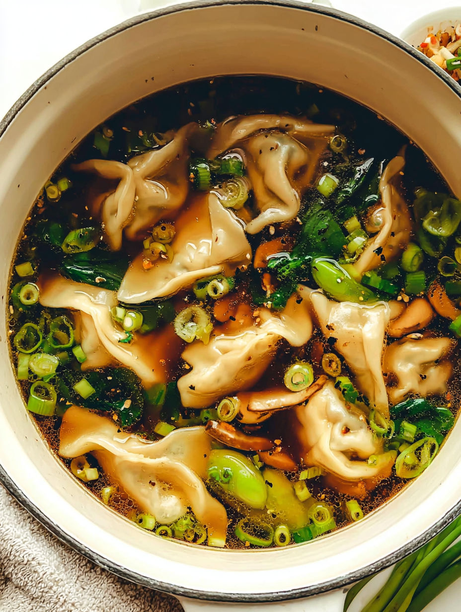 Eine Schüssel Suppe mit diversen Gemüse und Fleisch.