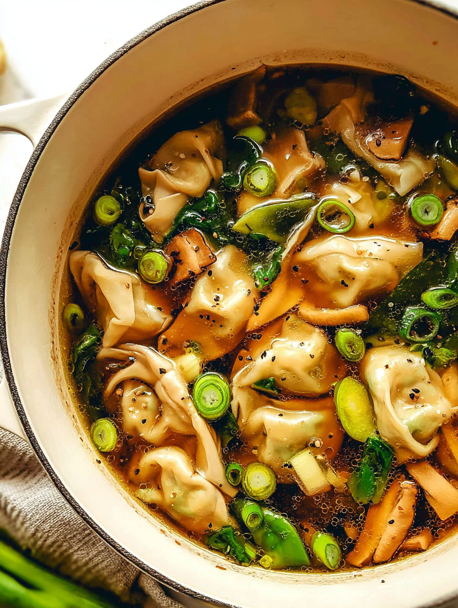 Eine Schüssel Suppe mit Gemüse und Fleisch.