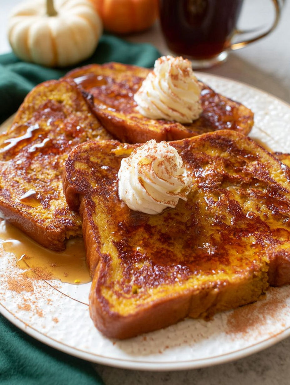 Kürbis-Toast mit Sahne und Kürbis zum Dekorieren.