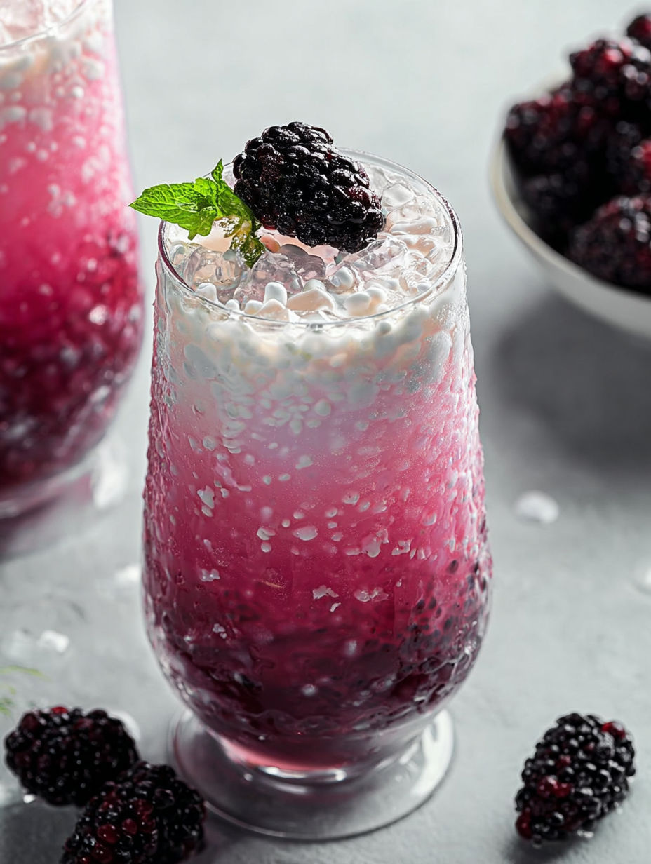 Ein Glas cremiges brombeerarmes italienisches Soda.