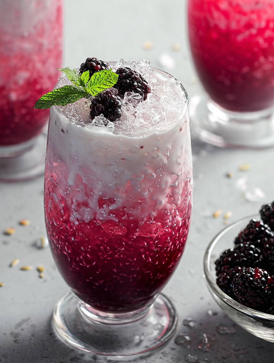 Ein Glas cremiges brombeerarmes italienisches Soda.