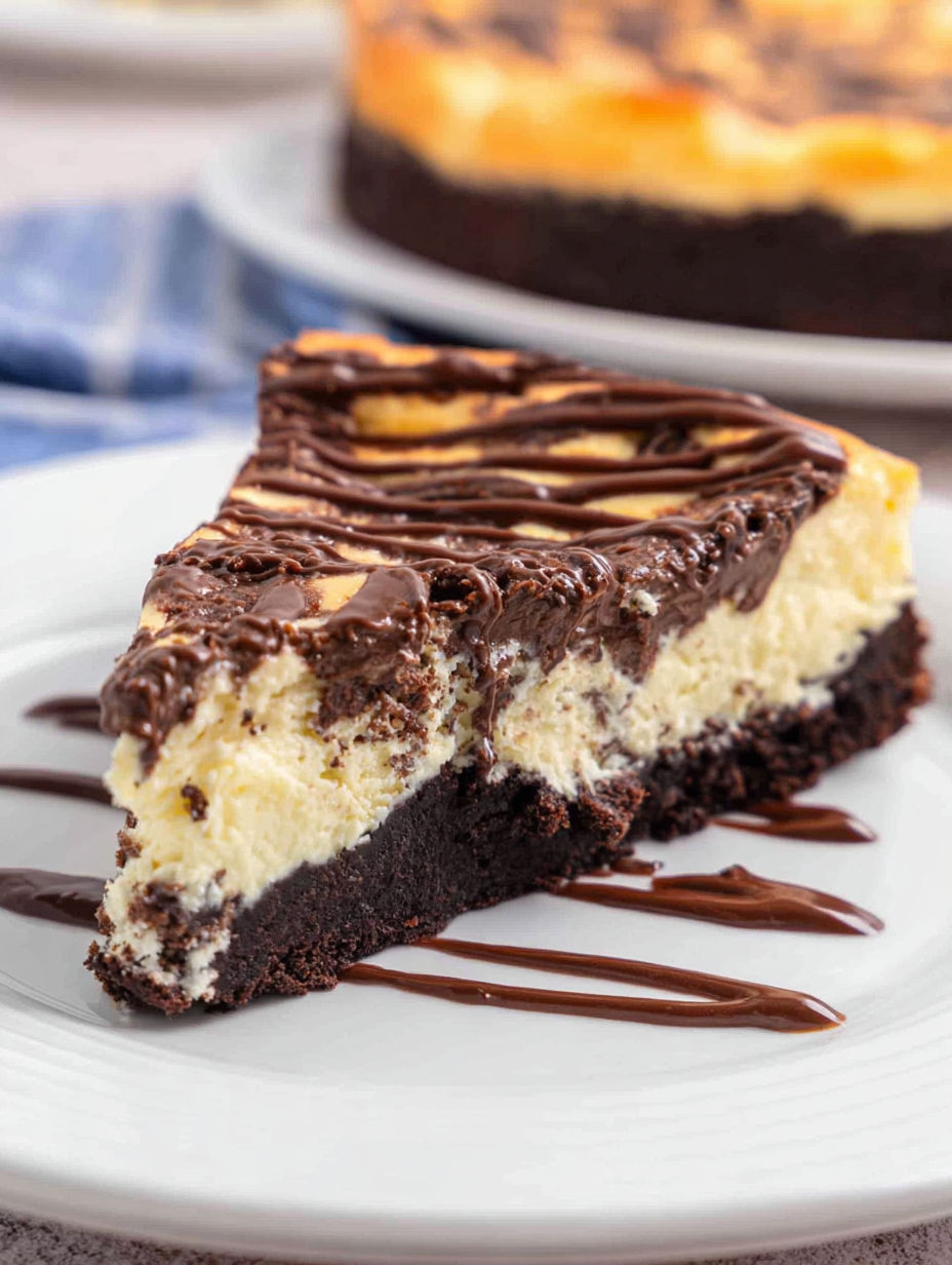 Ein Stück Brownie-Käsekuchen.