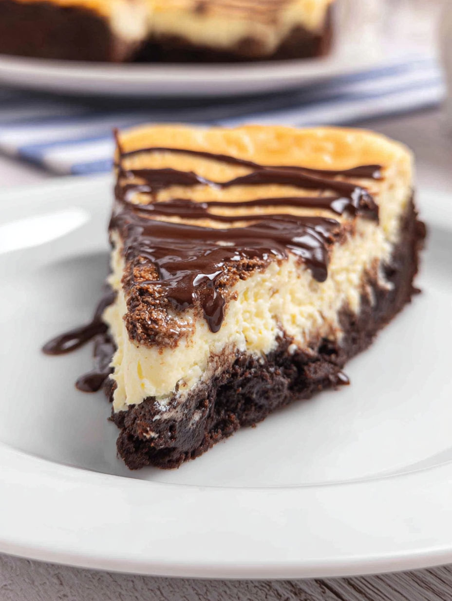 Ein Stück Brownie-Käsekuchen.