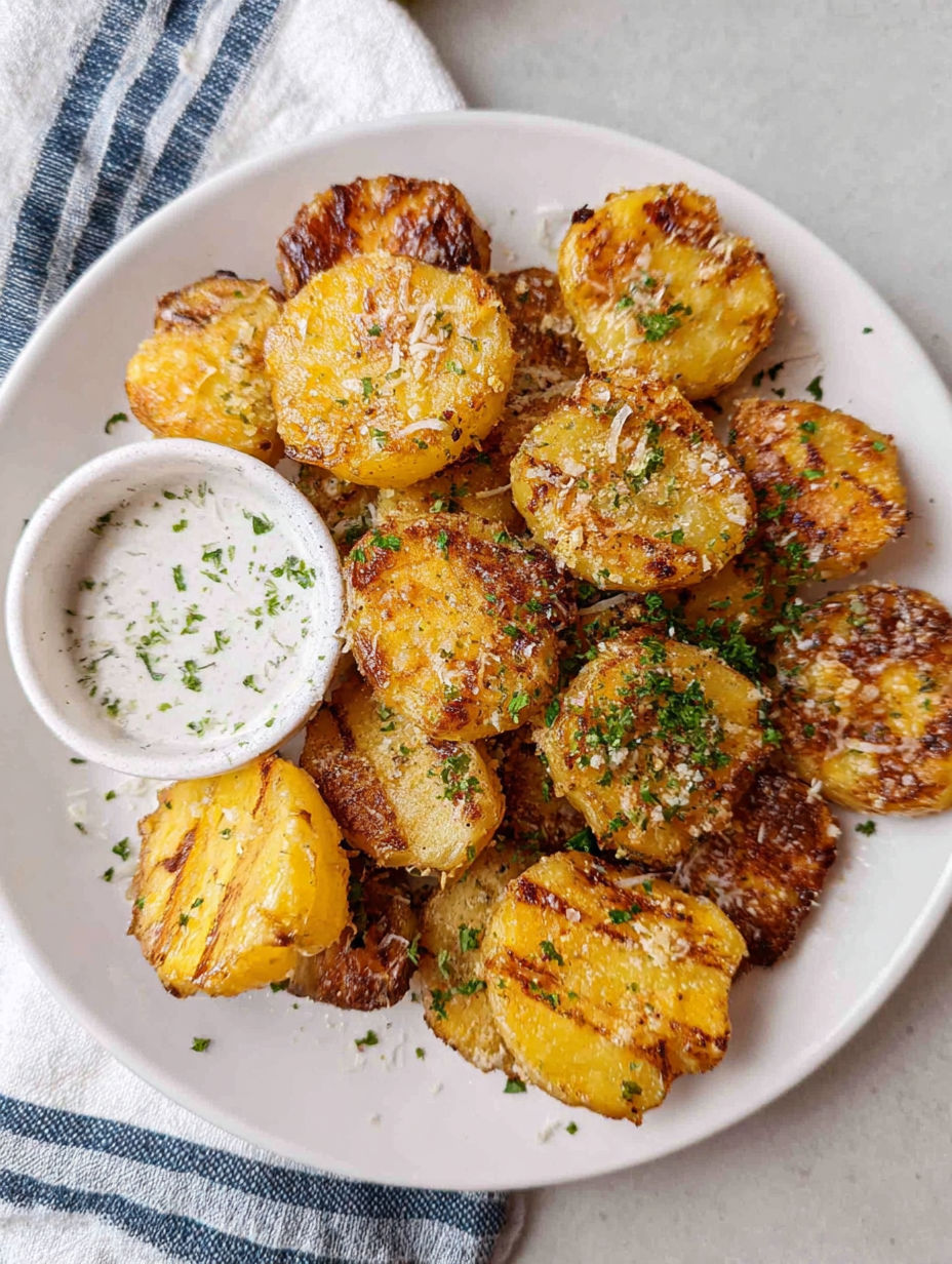 Ein Teller voller Parmesan-Kartoffeln.
