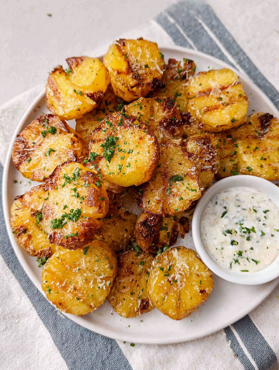 Ein Teller voller Parmesan-Kartoffeln.