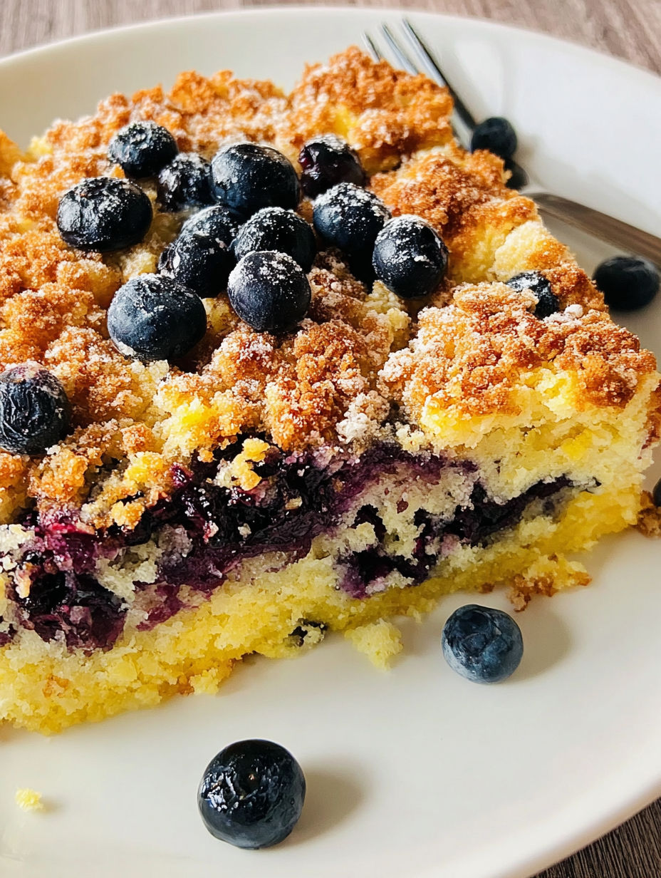 Ein Stück Blaubeer-Pfannkuchen-Auflauf.