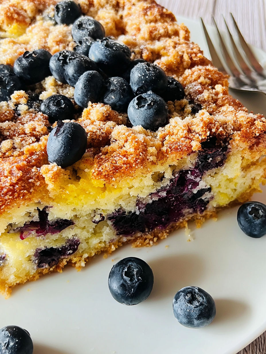 Ein Stück Blaubeer-Pfannkuchen-Auflauf.