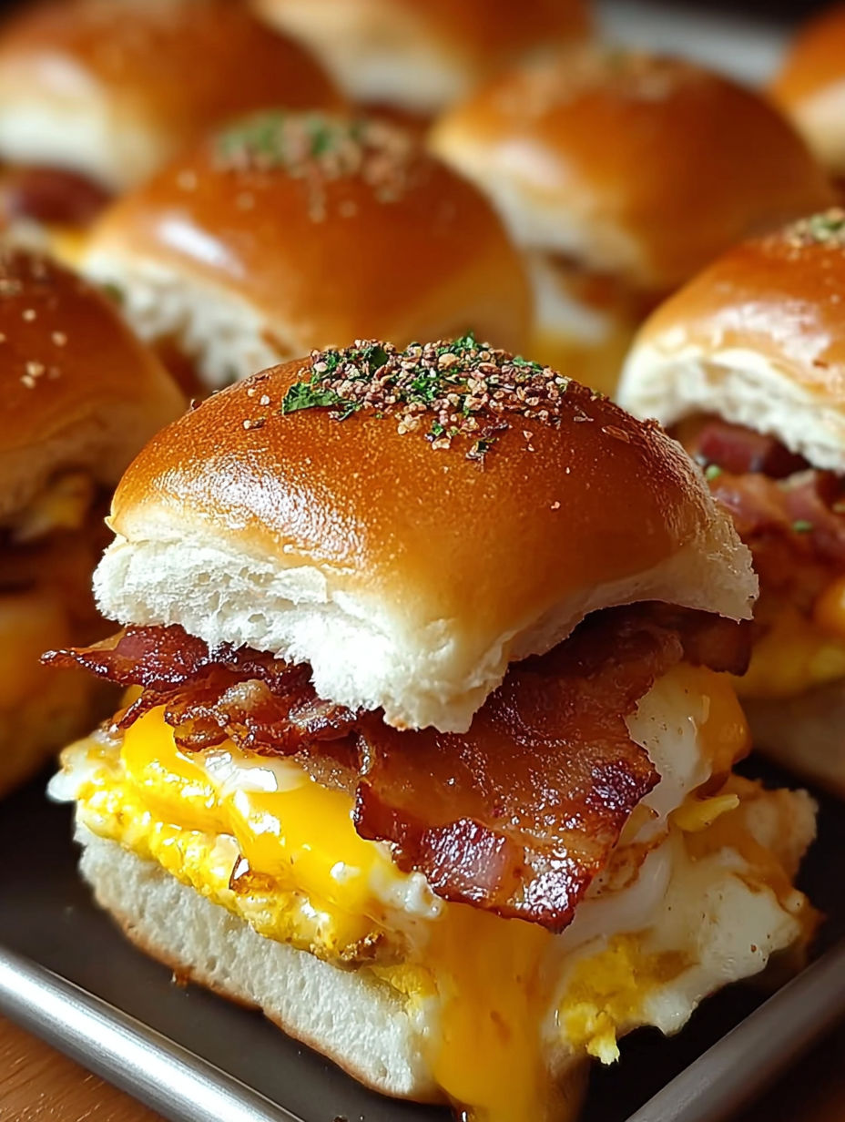 Frühstücksbrötchen mit Speck, Ei und Käse.