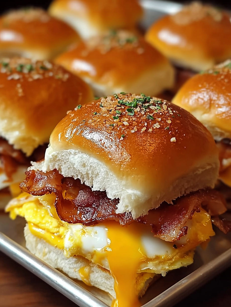 Frühstücksbrötchen mit Speck, Ei und Käse.