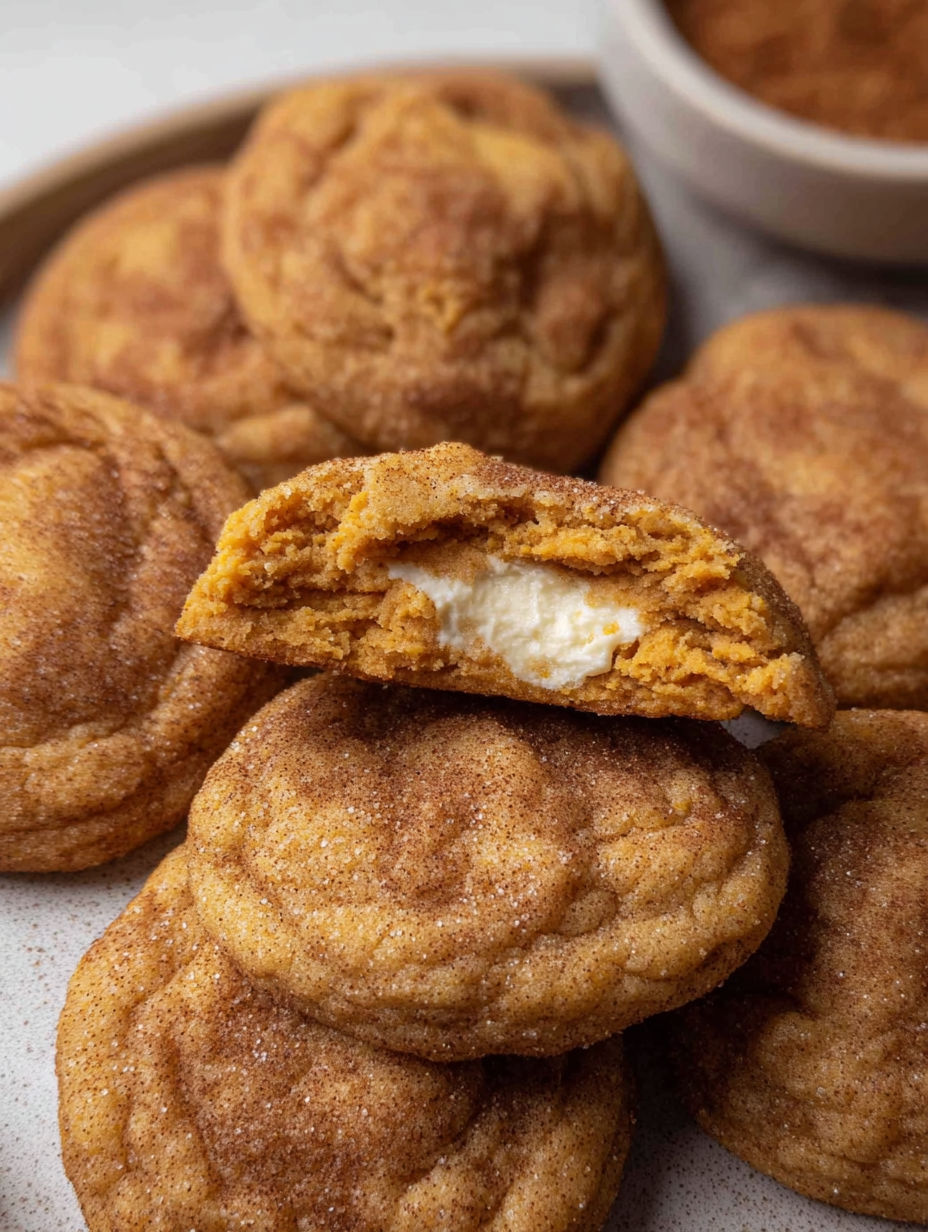 Kürbis-Cheesecake-Kekse auf einem Teller.