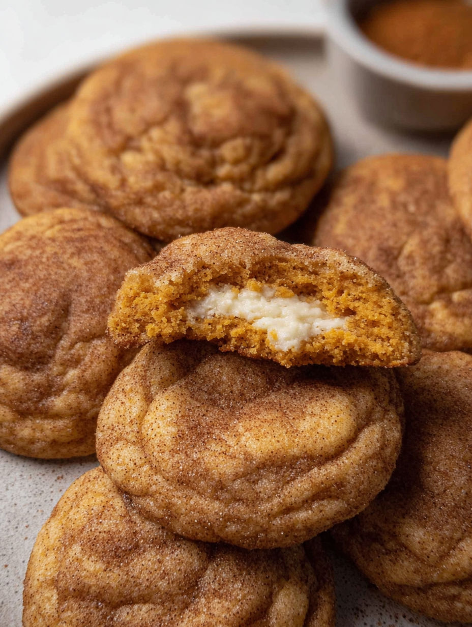 Ein Teller voller Kürbis-Cheesecake-Kekse.