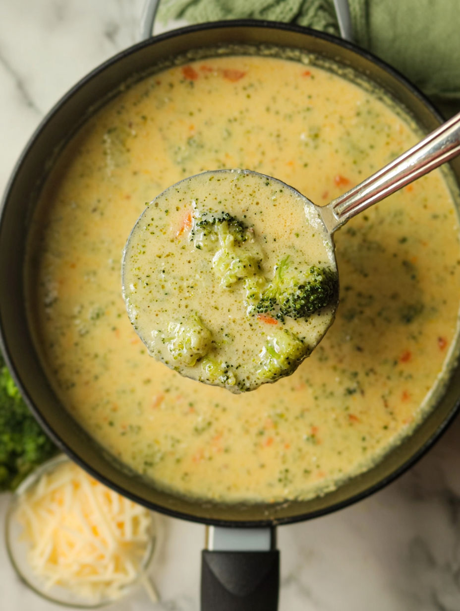 Ein Löffel steck in einem Schüssel mit Suppe.