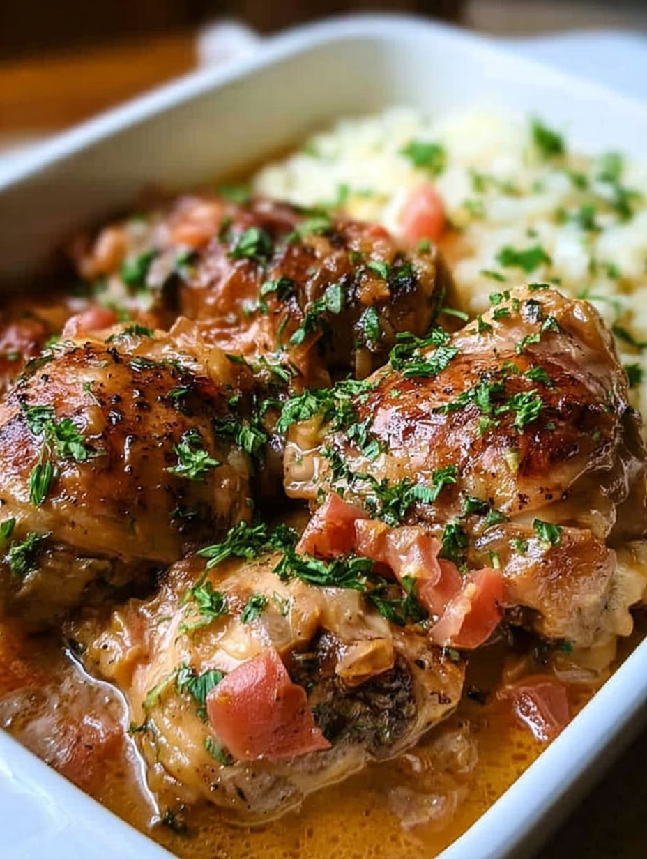 Teller mit italienisch geschmorten Hähnchenschenkeln