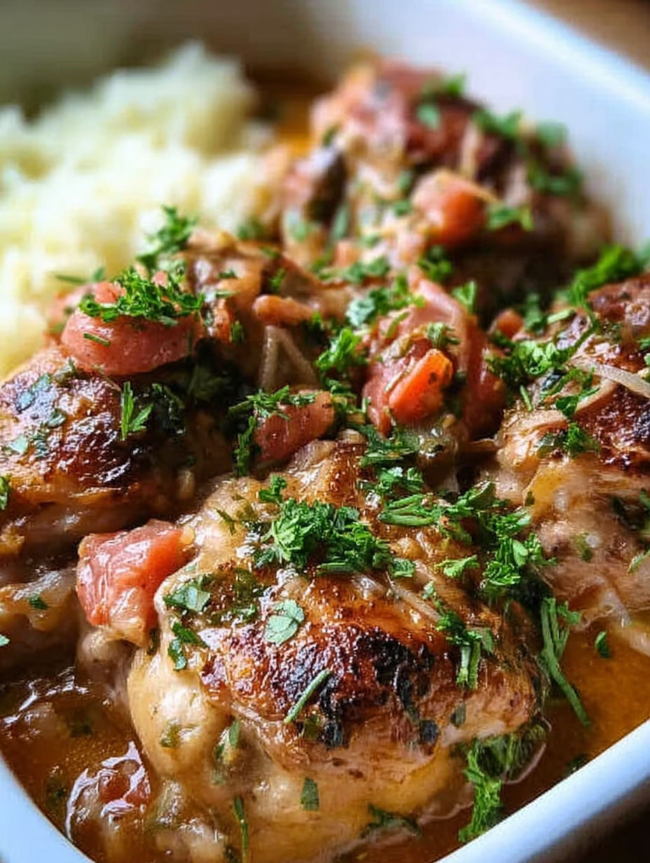 Italienische Hähnchenschenkel aus dem Slow Cooker mit Tomaten und Kräutern.