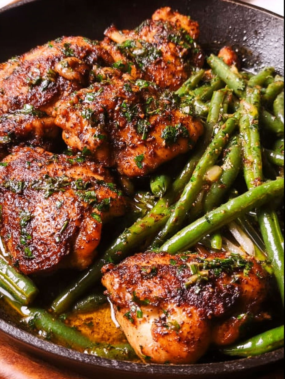 Hähnchenschenkel mit Zitronen-Knoblauch-Bohnen