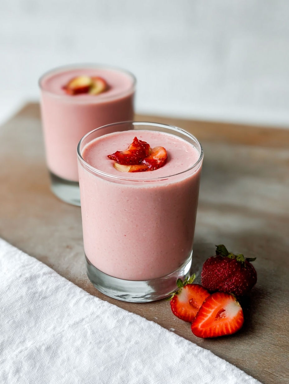 Zwei Gläser Erdbeer-Bananen-Smoothie.
