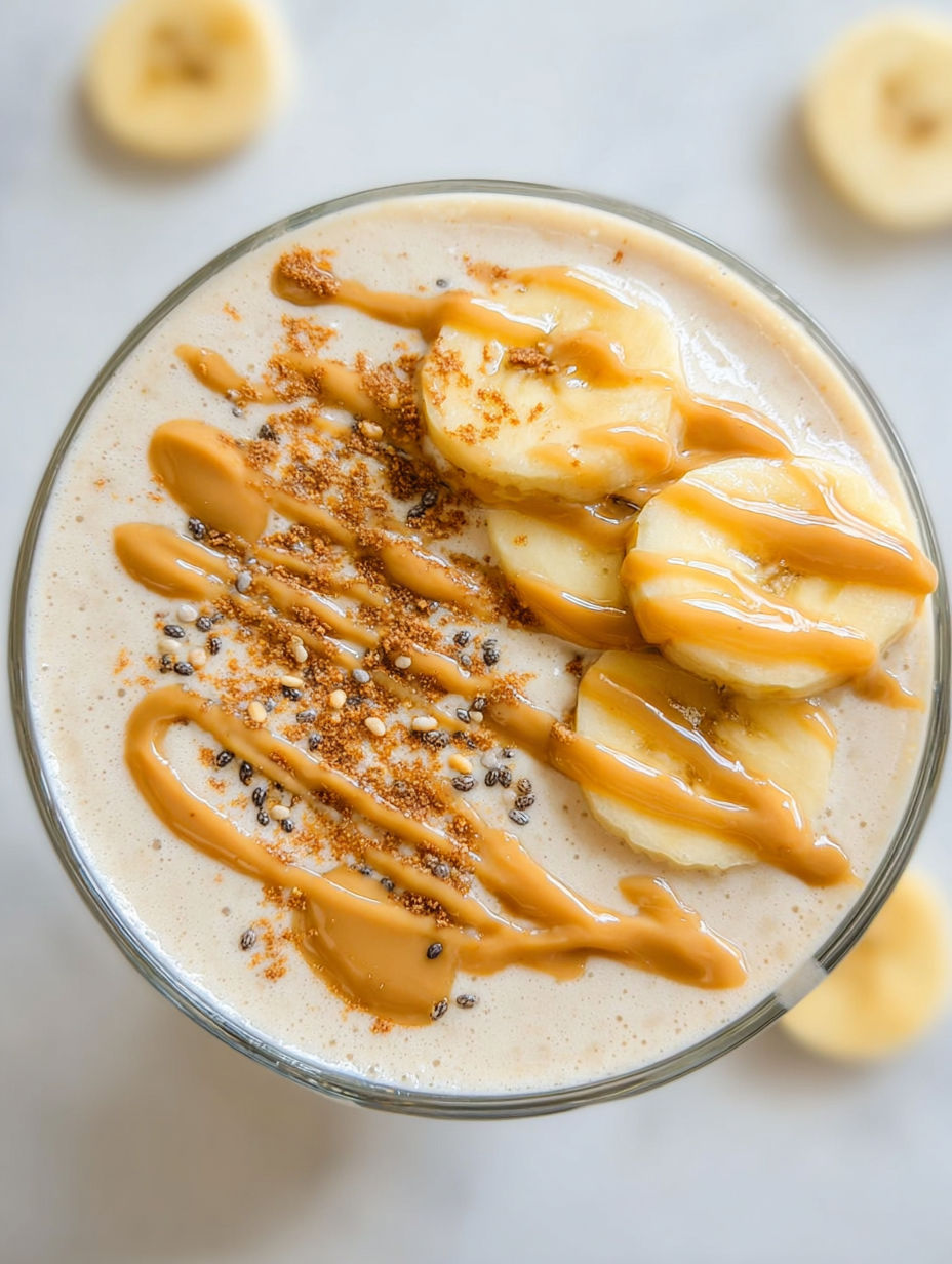 Ein Glas Erdnuss Banane Shake.