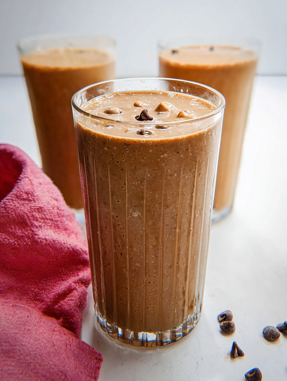 Ein Glas cremiger Schoko-Smoothie.