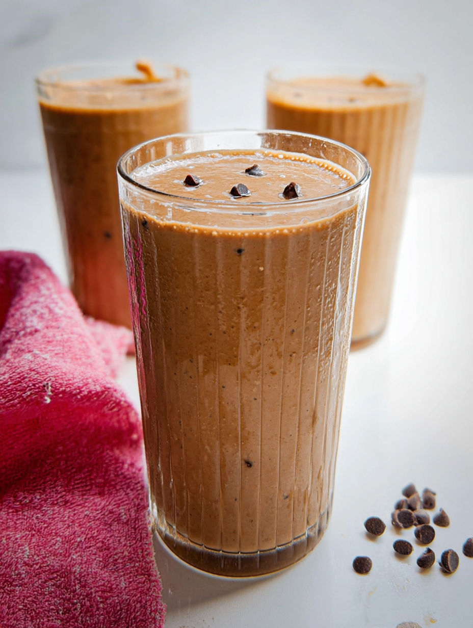 Ein Glas cremiger Schoko-Smoothie.