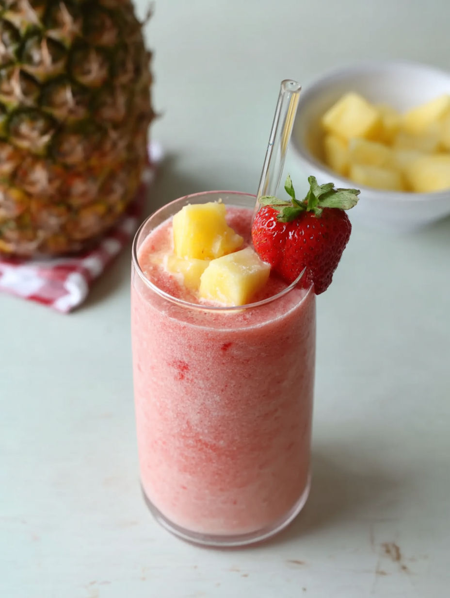 Ein Glas Ananas-Erdbeer-Shake.