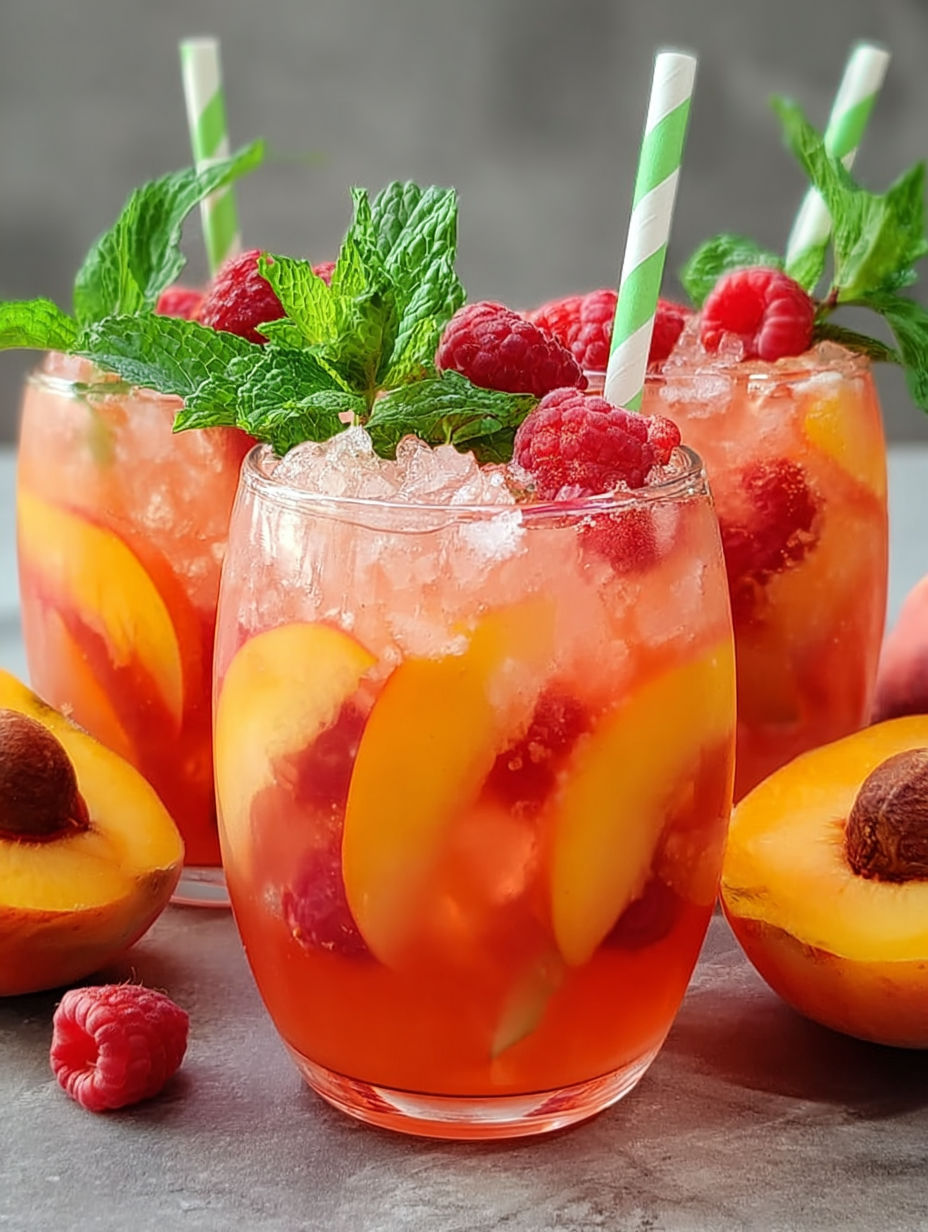 Zwei Gläser Himbeer-Pfirsich-Limonade