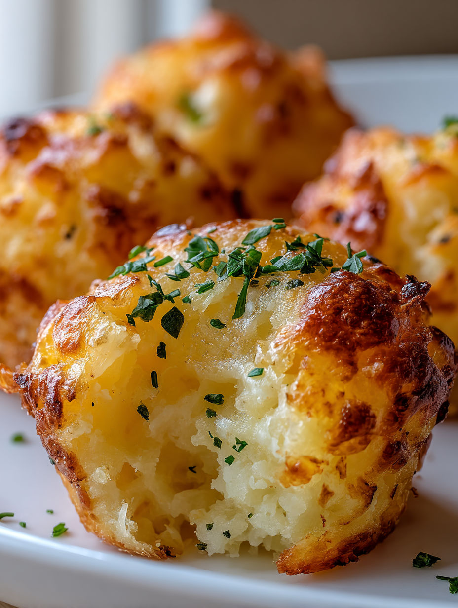 Kartoffel Käse Puffs auf einem Teller.