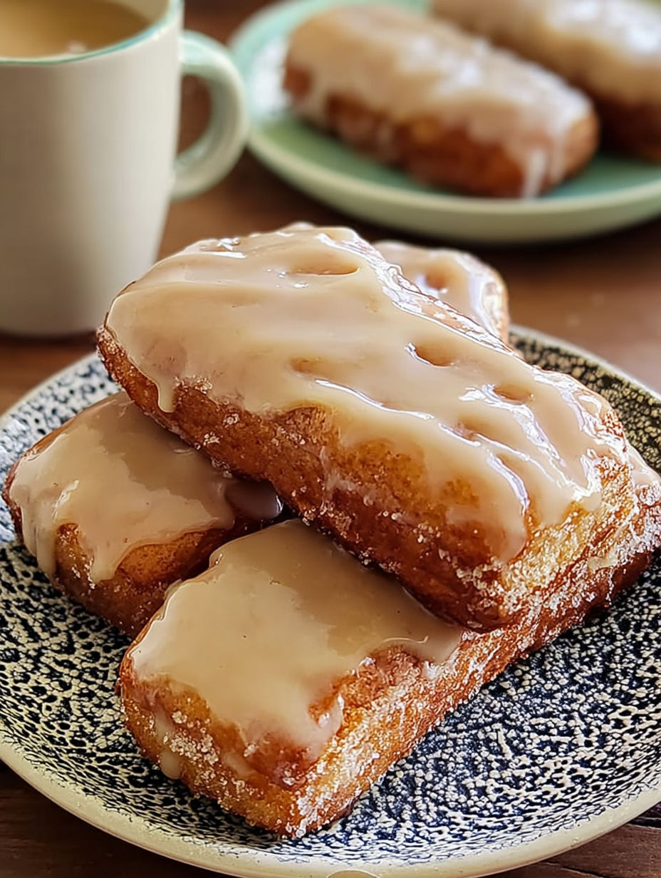 Ein Stapel aus drei Donuts mit Glasur.