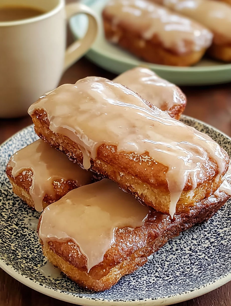 Ein Stapel weicher, gebackener Ahorn-Donut-Riegel.