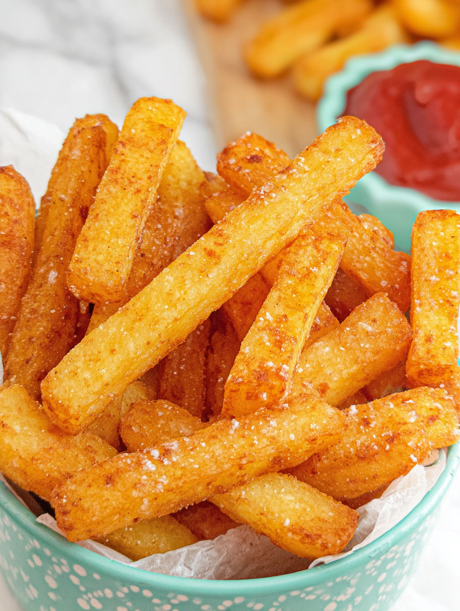 Eine Schüssel mit Stampfkartoffel-Pommes.