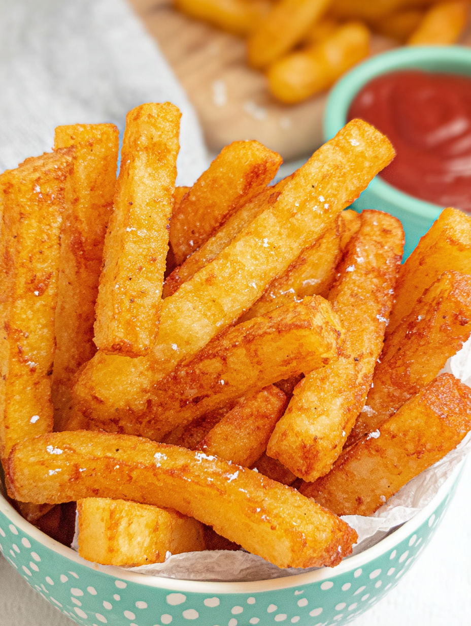 Eine Schüssel mit Stampfkartoffel-Pommes.