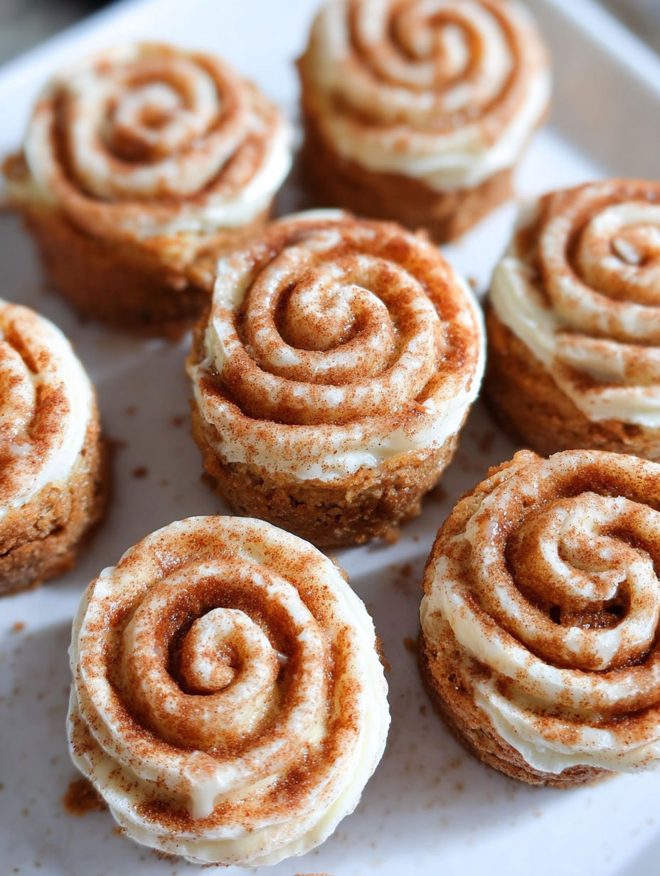 Mini Käsekuchen mit Zimtgeschmack auf einem Teller.