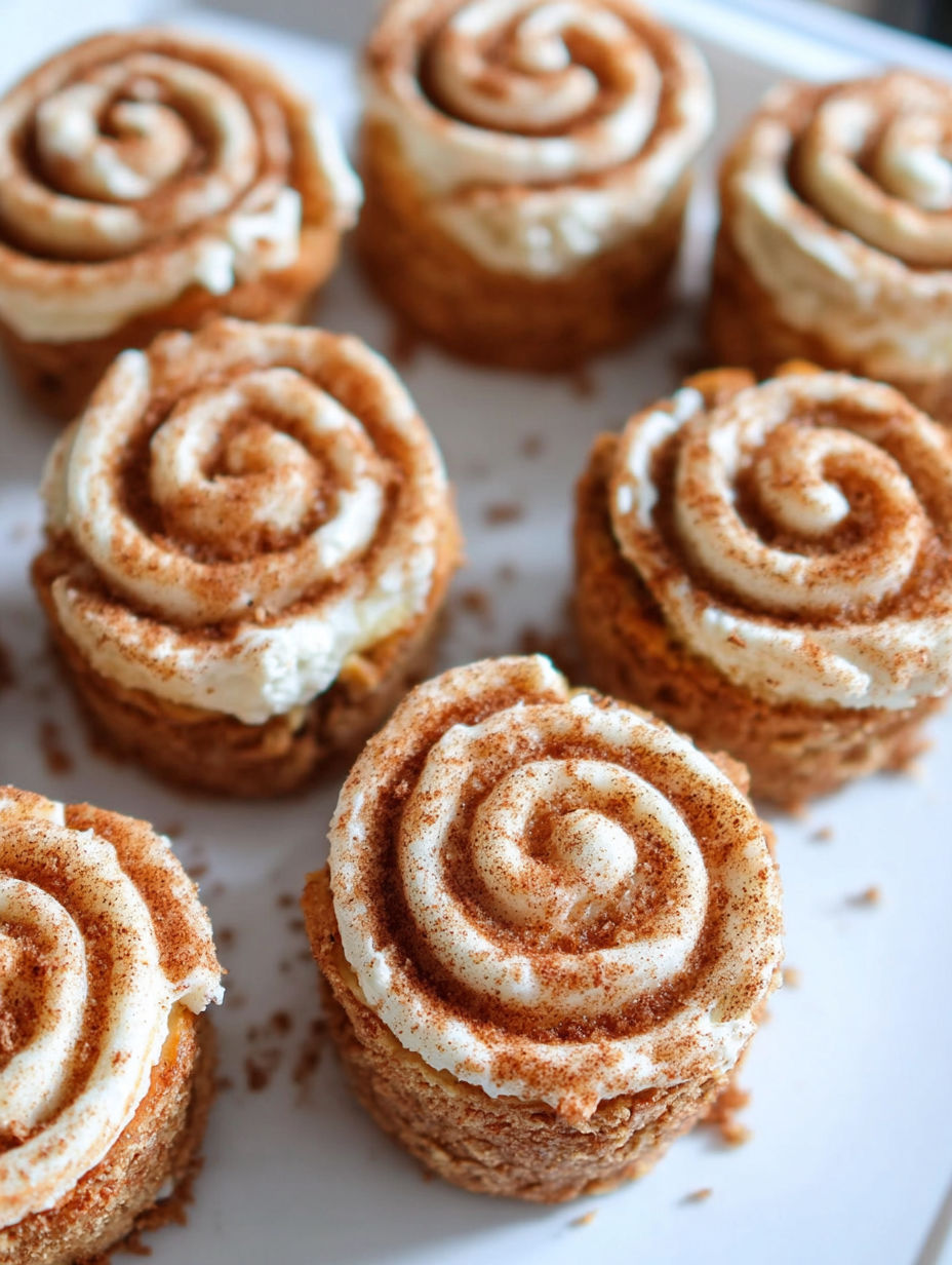 Mini Käsekuchen mit Zimt auf weißem Teller.