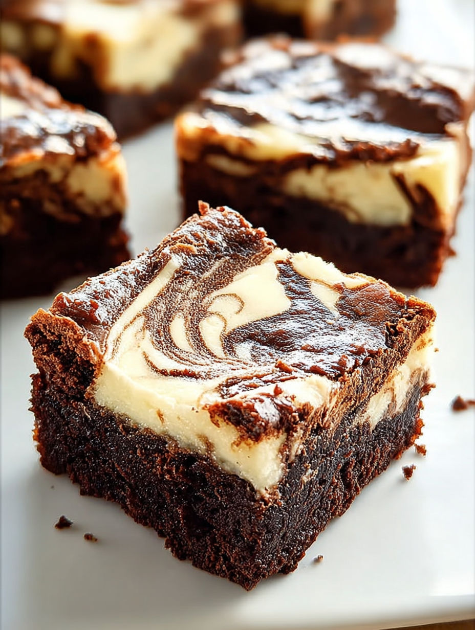 Nahaufnahme eines Schoko-Käsekuchen-Brownies.