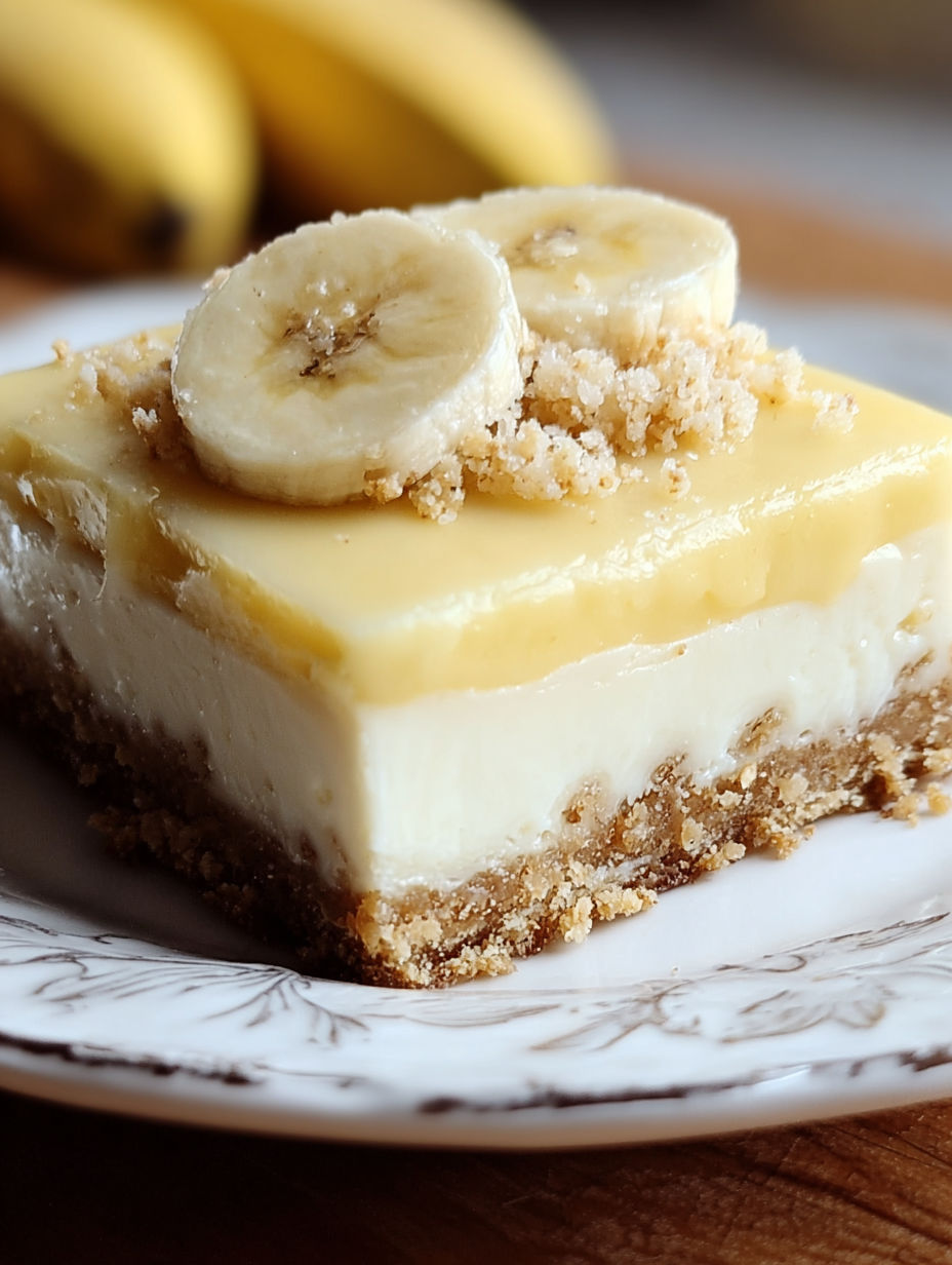 Ein Stück Bananen-Mousse-Käsekuchenriegel