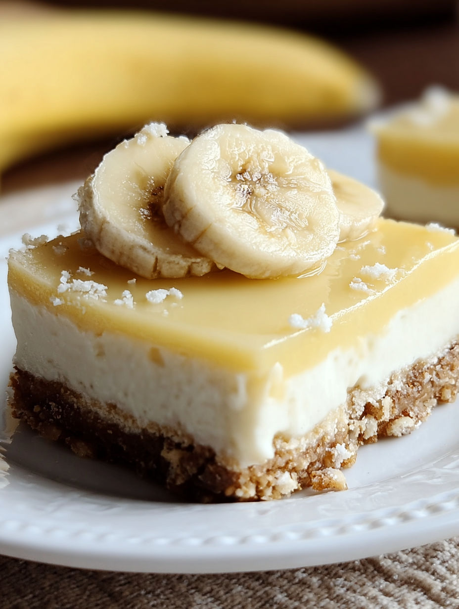 Ein Stück Bananen-Mousse-Käsekuchenriegel