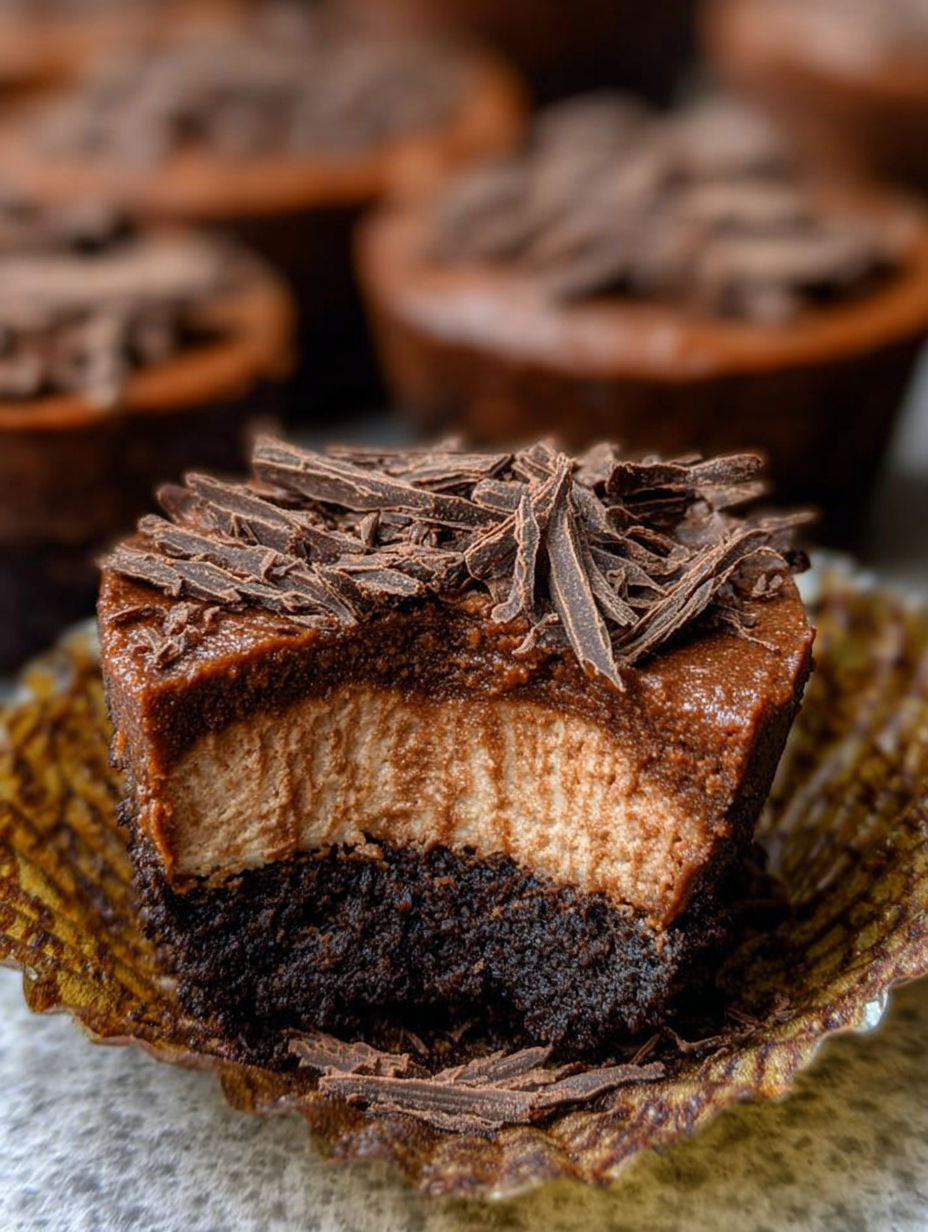 Ein Schoko Käsekuchen mit Schokostückchen oben drauf.
