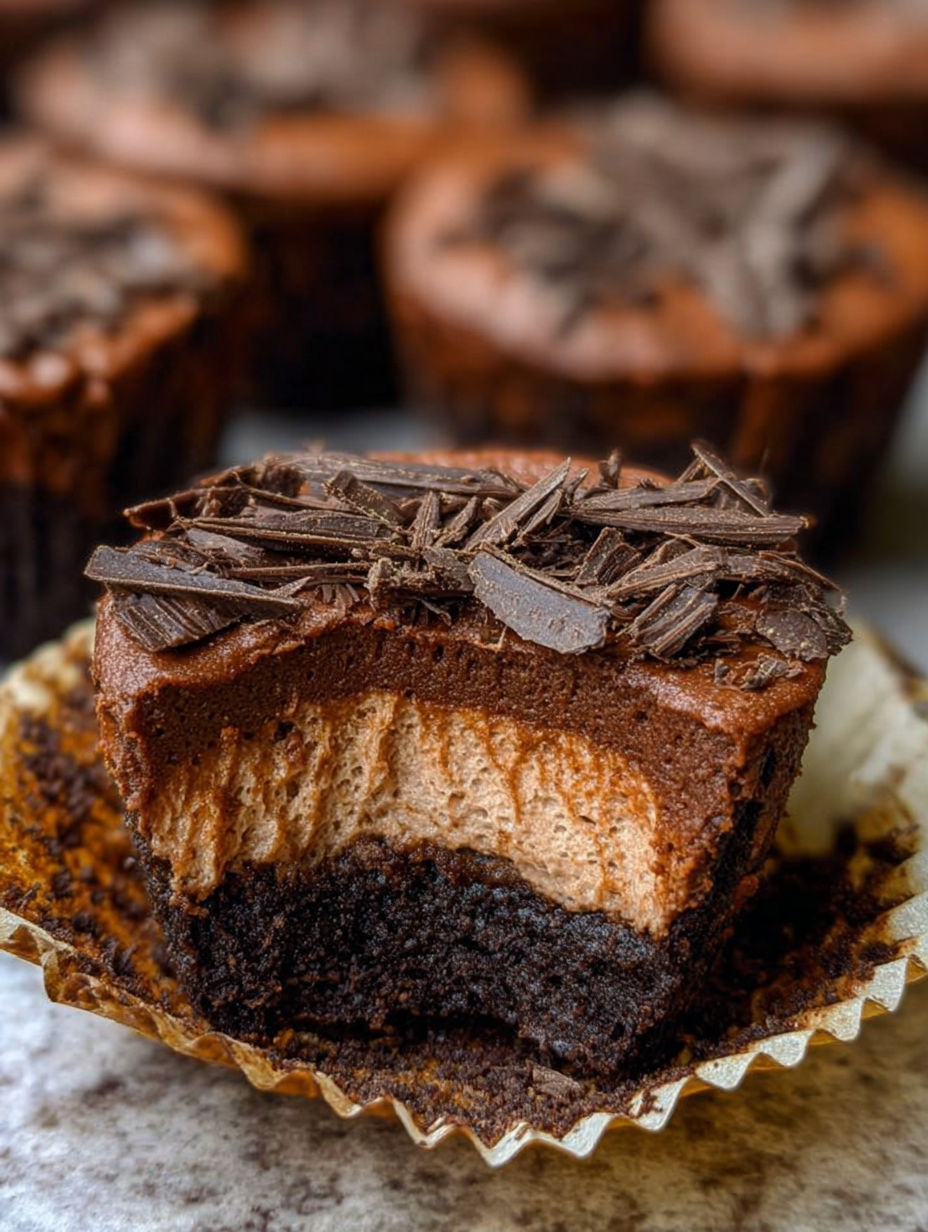 Ein Schoko-Cheesecake mit Schokostückchen obendrauf.