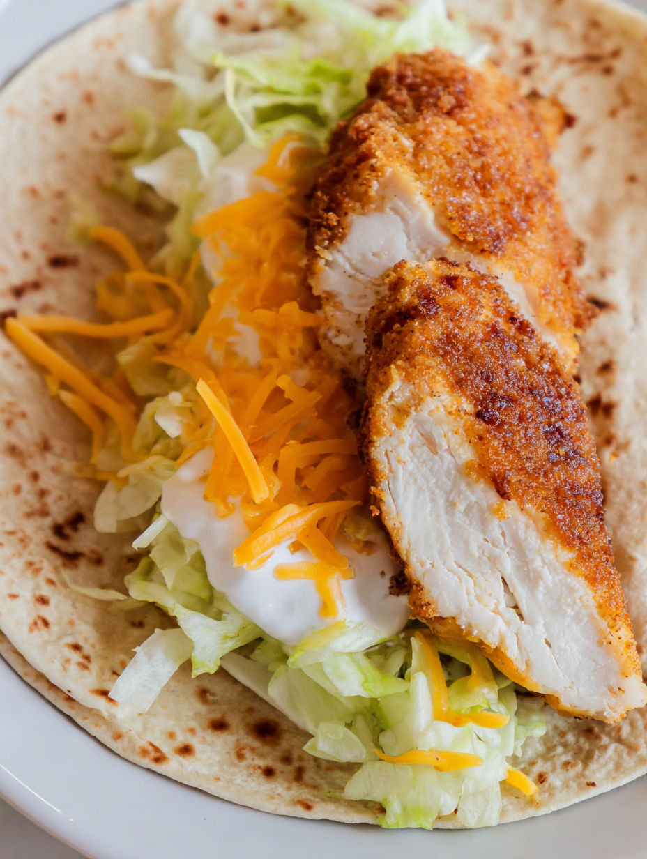 Ein Hähnchen-Wrap mit Salat und Käse.